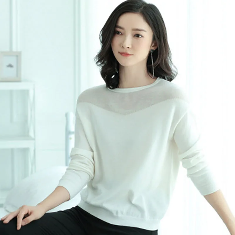 women knitted sweater Long sleeve O-neck Solid color all match lady casual dress Lady office top | Женская одежда