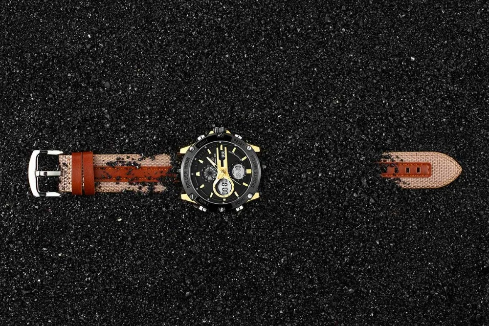 Модные GOLDENHOUR цифровые часы Для мужчин Dual Time Дисплей холст нейлон группа светодио дный сигнализация календарь часы Водонепроницаемый бренд класса люкс