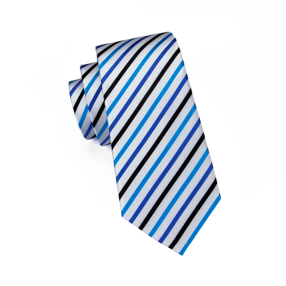 SN 290 белый черный Dodgerblue полосатый галстук Hanky запонки наборы мужские 100% шелковые