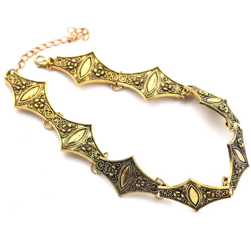 Women Kolye Fan-shaped Carved Necklace Vintage Ethnic Gold Short Collar Choker Statement Jewelery For Gifts | Украшения и