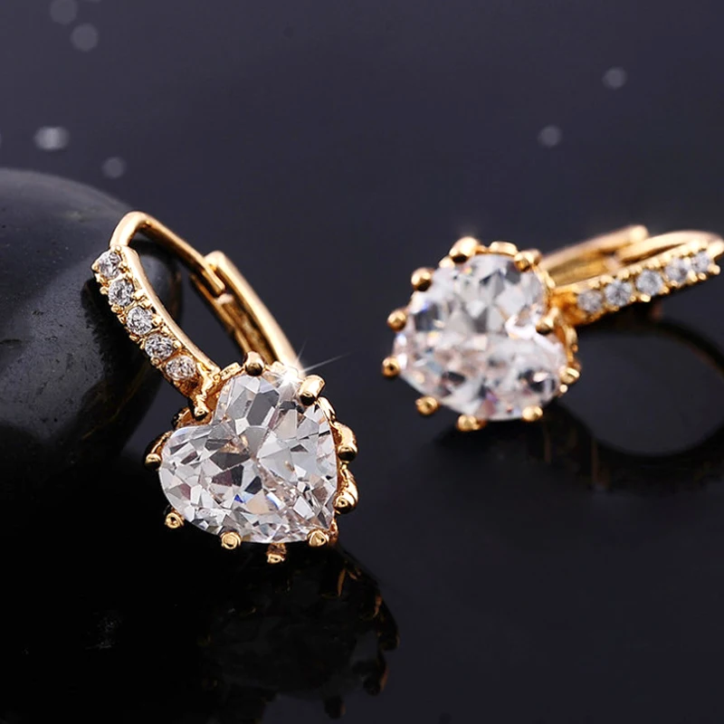 MISANANRYNE Wholesale Hot 1pair Gold Color Fashion Heart Cubic Zirconia Hoop Earrings for Women|hoop earrings women|fashion hoop earringshoop |
