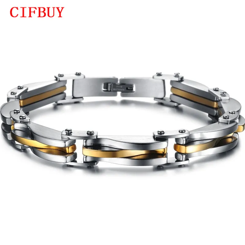 

CIFBUY Punk Rock Heavy Metal Bracelet Silver/Gold Color texture Stainless Steel Infinity Link Chain Bracelet Cool Men Jewelry