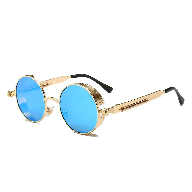 Круглые стимпанк солнцезащитные очки ретро круглые металлические рамки