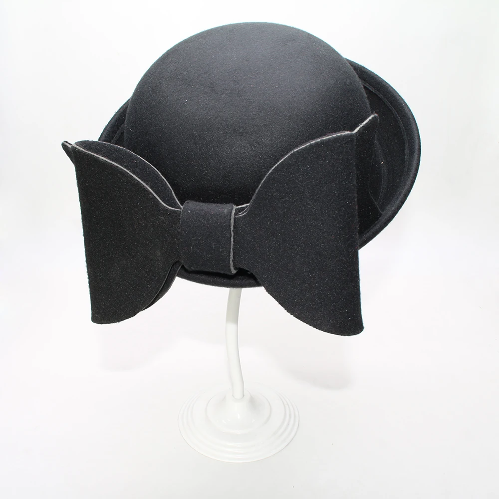 Women Men /Kid Child Retro Vintage Big Bowknot Band 100% Wool Derby Billycock Top Cap Bowler Hat Fedora (57cm/54cm-Adjust) | Аксессуары
