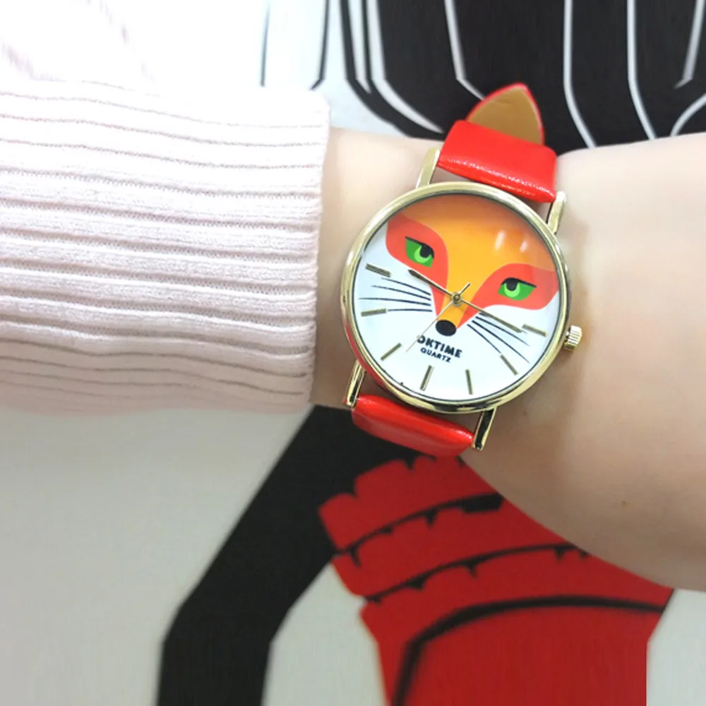 Женские наручные часы с лисой из мультфильма аналоговые кварцевые кожаным