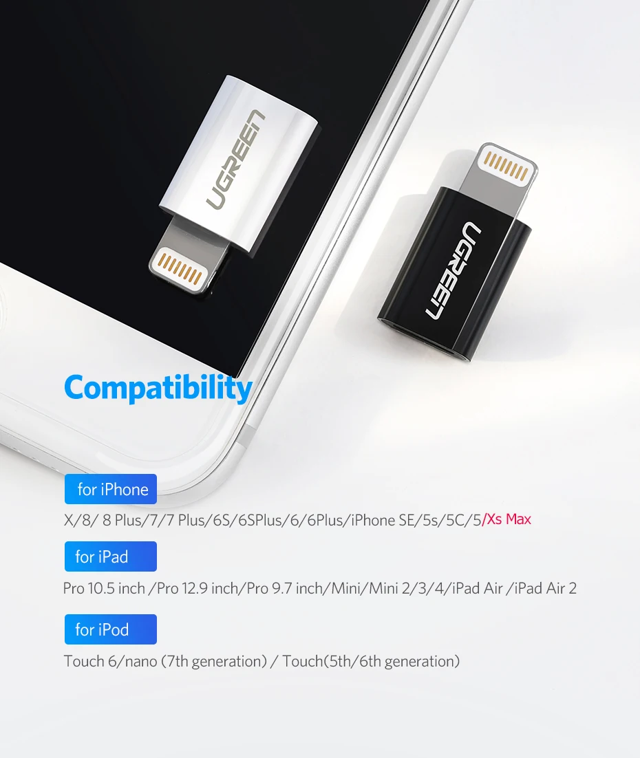 Ugreen USB адаптер для iPhone 8 Lightning-Micro USB для iPhone 11 Pro XS 7 адаптер для быстрой зарядки и синхронизации данных для iPad USB кабель