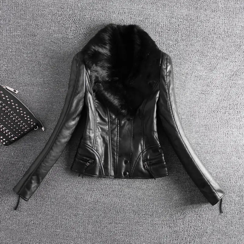 Женская кожаная куртка 2xl 3xl серая из кроличьей кожи с длинным рукавом и