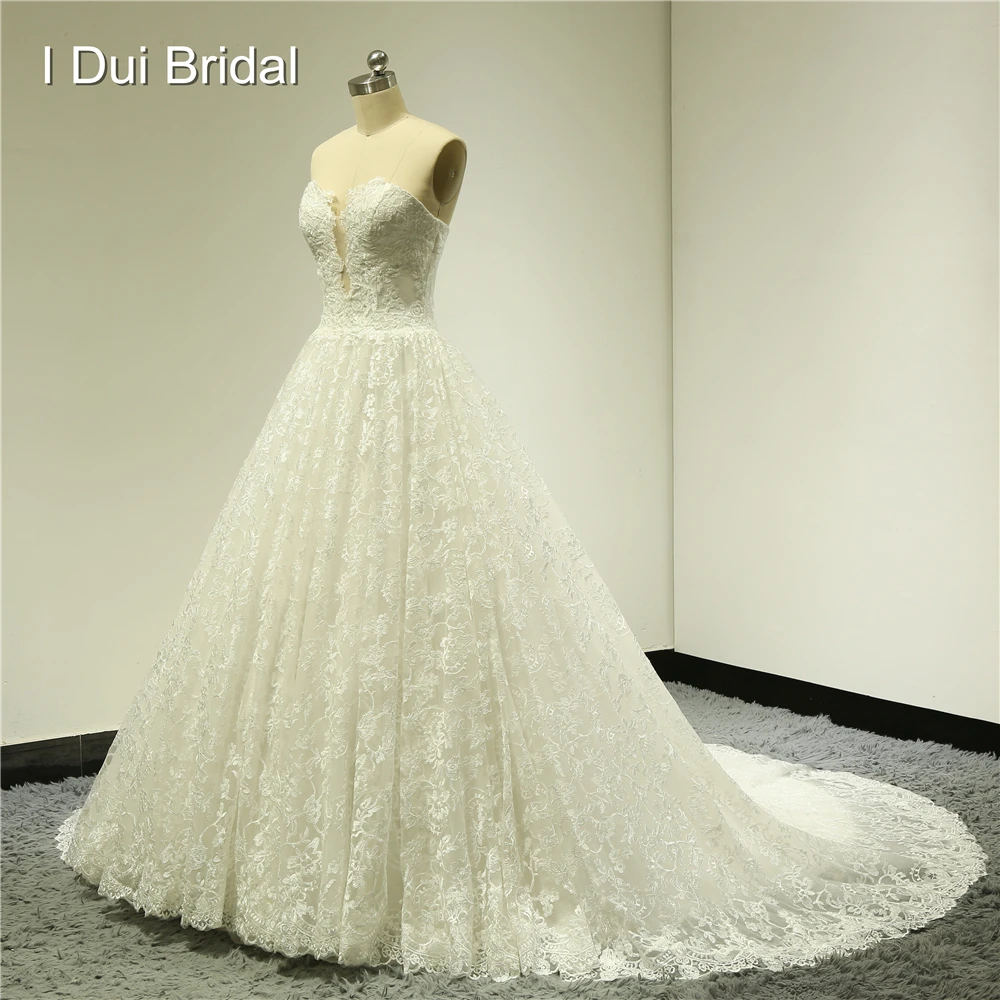 Милое бальное платье кружевные свадебные платья со шлейфом для часовни Иллюзия