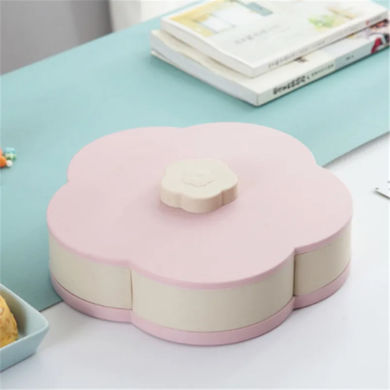 Double layer Pink Лепестковая вращающаяся коробка для закусок, поднос для конфет, коробка для хранения еды, Свадебная коробка для конфет, тарелки, двухслойный сушеный органайзер для фруктов, для хранения - Цвет: Double layer Pink