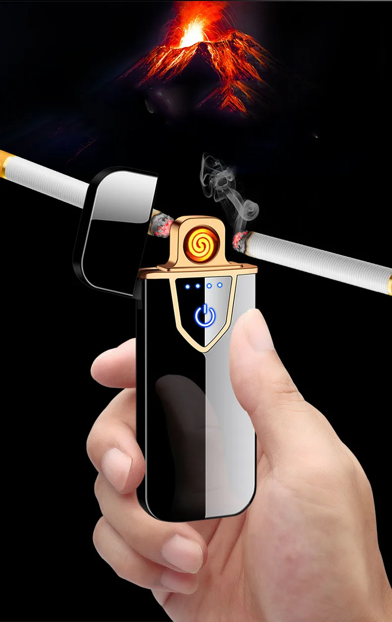 USB Charging Lighter Touch Sensing Windproof Electronic Ultra-Thin Electric Heating Wire Cigarette Lighter Environmental Protect