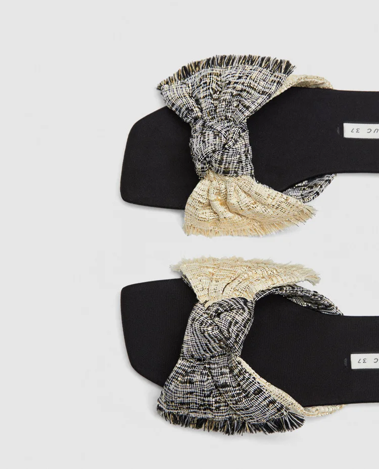 Женские богемные сандалии с бантом пляжные на плоской подошве лето 2019|Тапочки| |