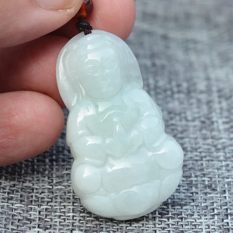 Drop Shipping A Grade Natural Jadeite Pendant Necklace Carved Chinese GUANYIN Gift for Women Men's Jades fashion Jewelry | Украшения и