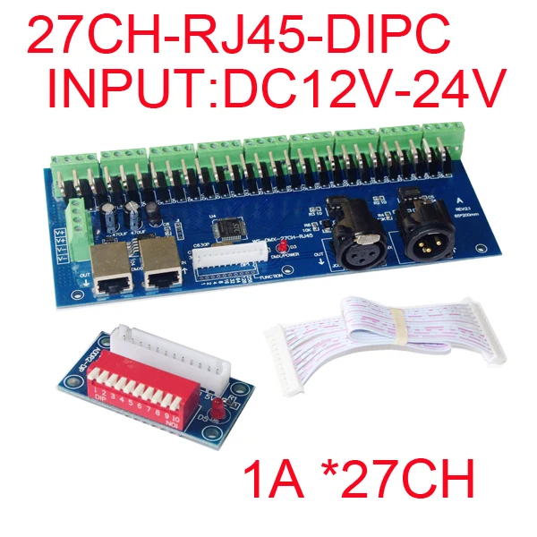 

27CH DMX512 Decoder 27A 27 Channel DMX Controller with RJ45 DIPC DC12-24V
