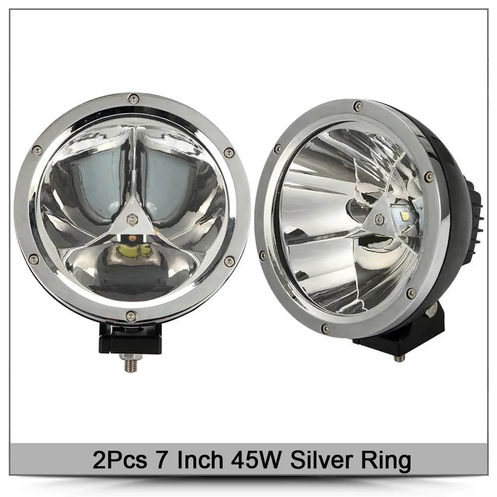 Silver Ring 2 шт. 7 дюймов 45 Вт круглая точечная Светодиодная рабочая лампа луч 12 в 24 В дальнего света светильник s для 4x4 внедорожных автомобилей для мотоциклов, грузовиков, прицепов, внедорожников, ATV - Цвет: Silver Ring