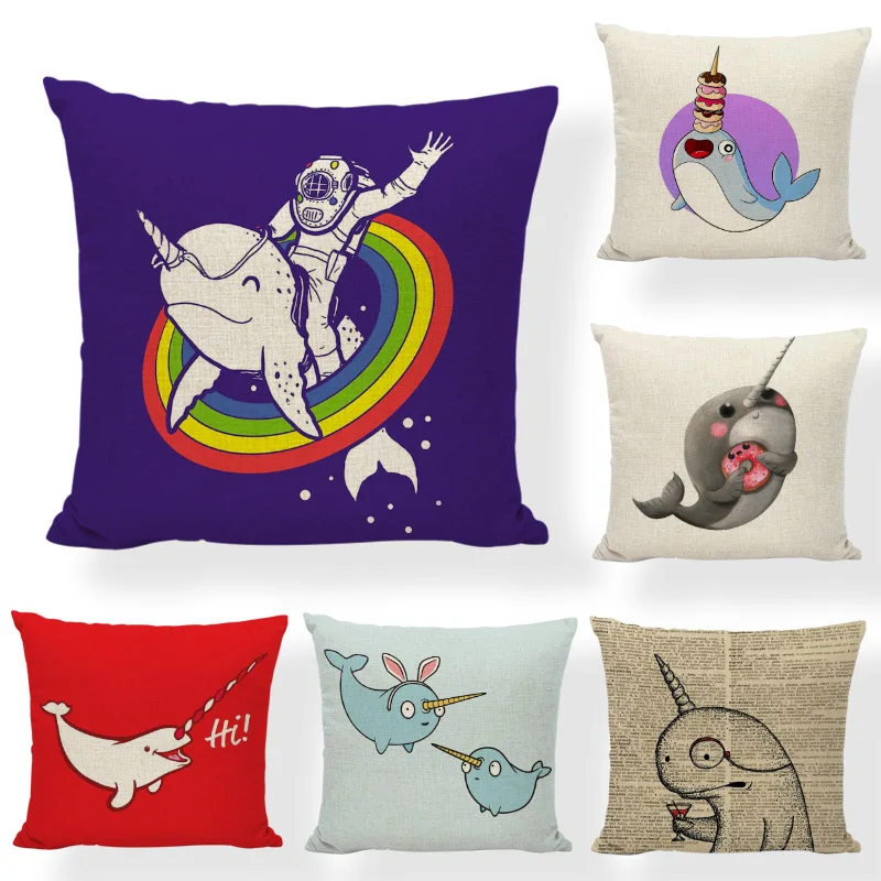 Милый нарвала РАДУГА подушка с видом моря чехол яркого розового цвета в форме