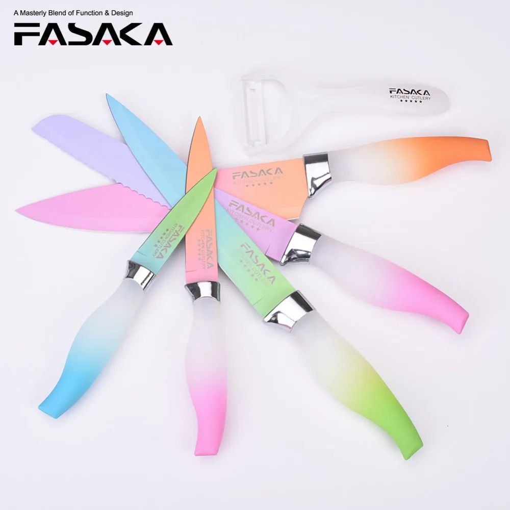 FASAKA Нержавеющая сталь Кухня Ножи комплекты 6 шт. 8 ''повар хлеб резьба 5'' Utility
