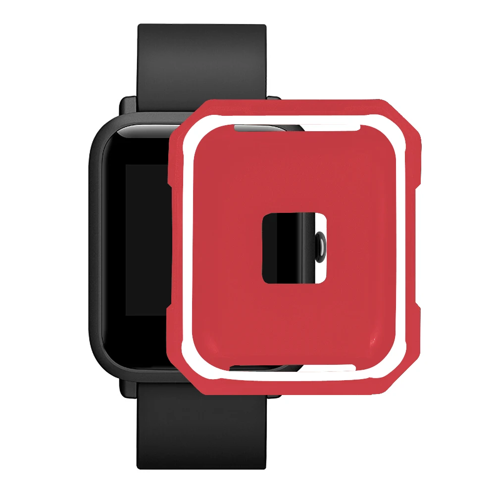 red mix white Мягкий защитный силиконовый чехол для Xiaomi Huami Amazfit Bip Youth Watch, Двухцветный силиконовый чехол - Цвет: red mix white