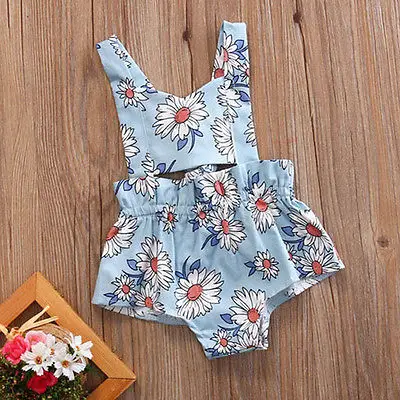 Лето 2017 комбинезон с цветочным рисунком для новорожденных девочек вырезами на