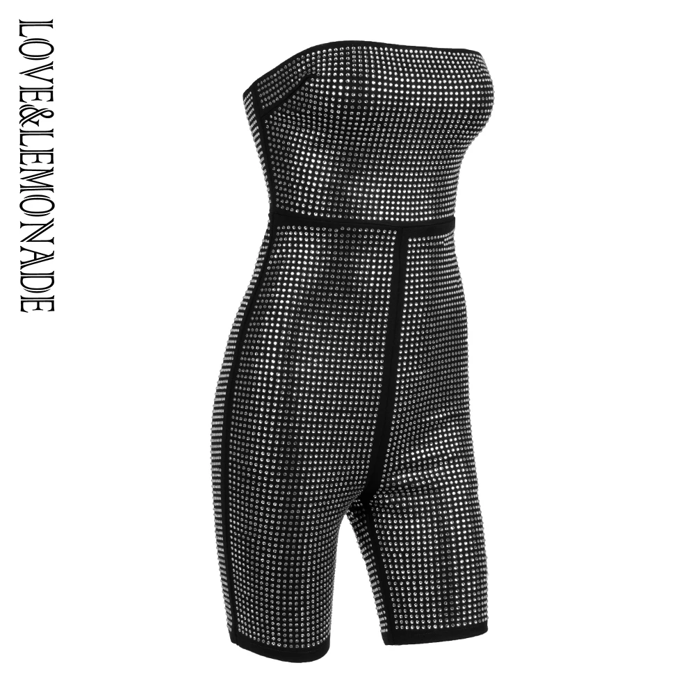 Love& Lemonade сексуальный черный обернутый нагрудный клей для алмазов украшение Bodycon комбинезон LM81563