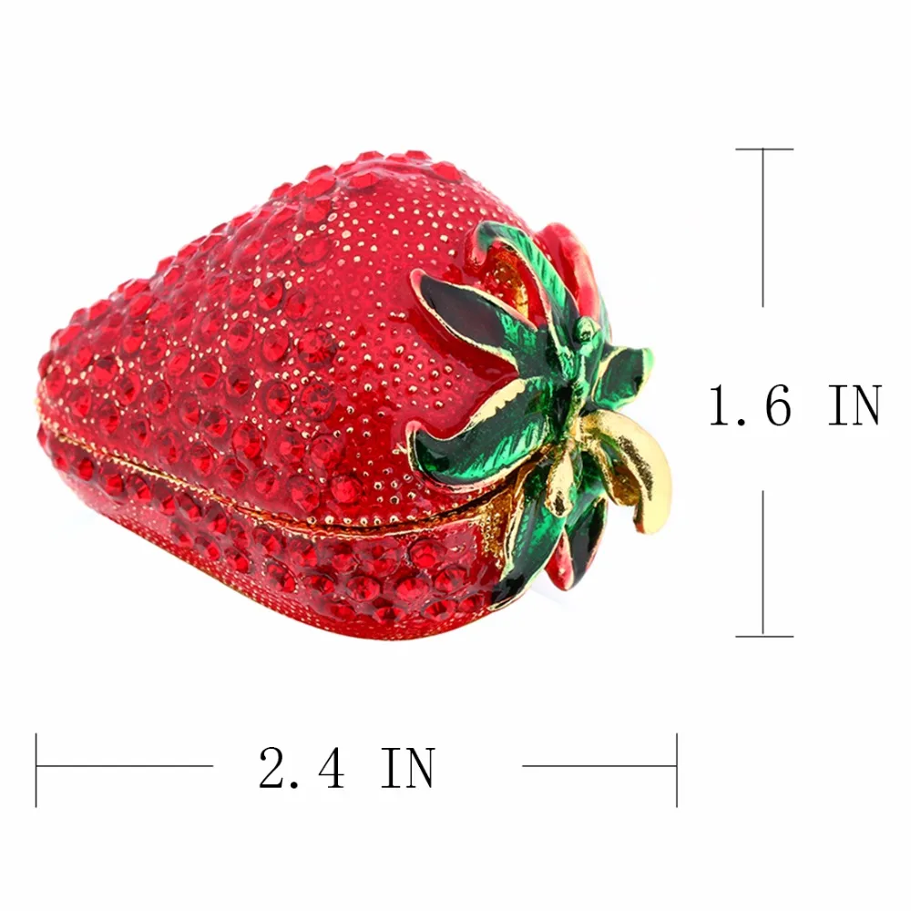 2 4 * 1.6IN Металл клубника безделушка коробка хранение колец и сережек чехол