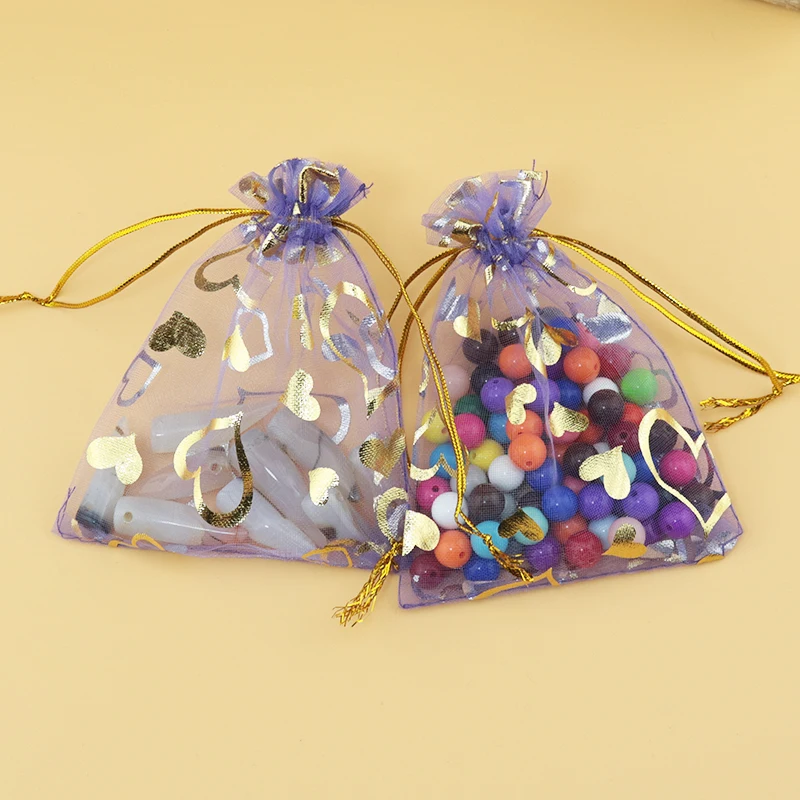 

9x12cm (3.54"x4.72")200pcs Purple Heart Jewelry Organza Bags Favour Wedding Candy Bags Christmas Drawstring Gift Bags