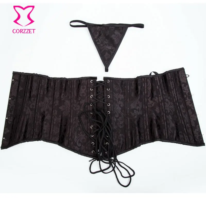 Черный Жаккардовый готический корсет подгрудный корсеты для женщин сексуальные