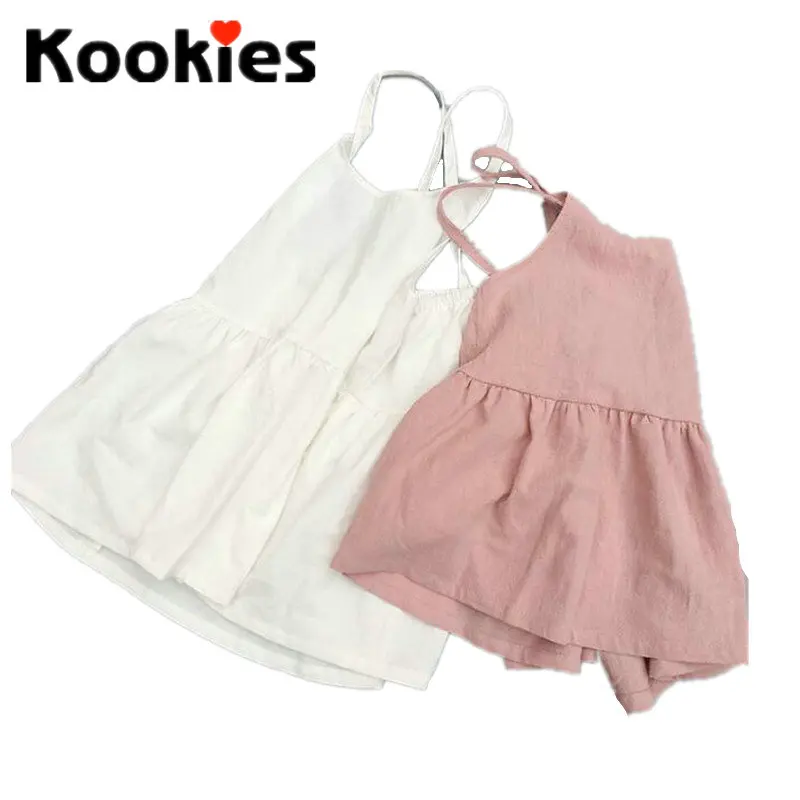Печенья розовый белый сплошной Цвет платье на лямках для маленьких девочек