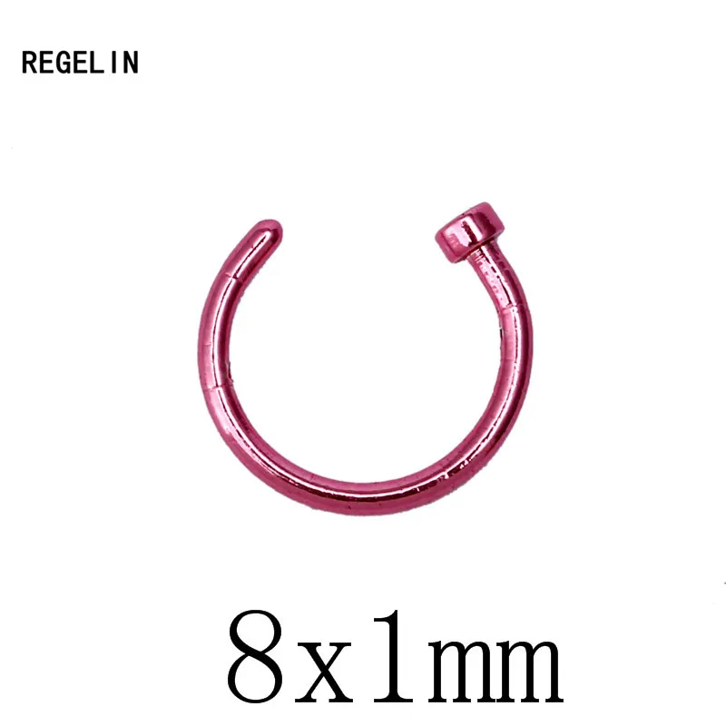 rose red 8x1mm REGELIN 10 шт./лот Титан кольца в нос клип на ухо губ пупка тела Имитация пирсинга пирсинг для носа Jewelry Для женщин пирсинг Nariz - Окраска металла: rose red 8x1mm