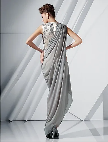 Индийский стиль Сари платье серебряное vestido de festa Robe de soiree аппликация вечерние платья бисером Vestidos Longo