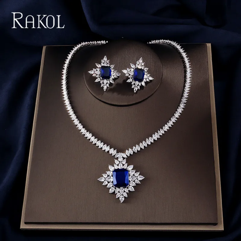 RAKOL Экстрим роскошный большой квадратный кубический цирконий кулон ожерелье