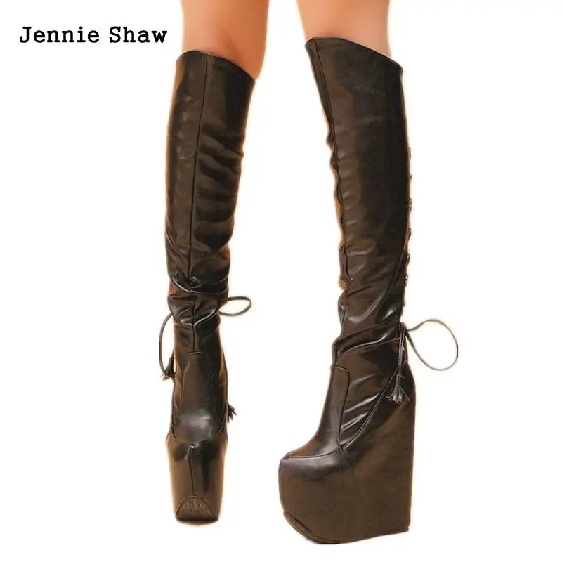 Женские сапоги на танкетке Сапоги выше колена высоком каблуке 17 см|Ботфорты| |