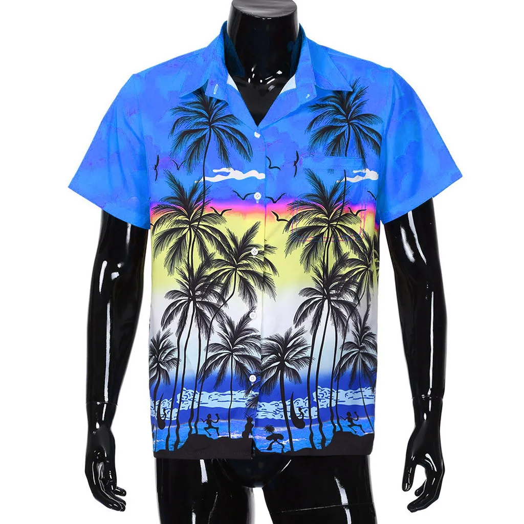 

2019 Summer New Male Hawaiian Shirts Fashion Men Casual Button Hawaii Print Beach Short Sleeve Quick Dry Top Blouse five colors