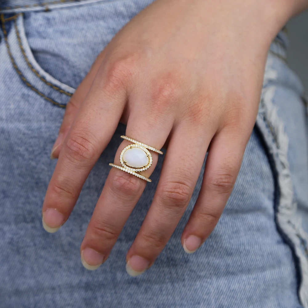 

Gold filled micro pave white cz big Gem US SIZE 5 6 7 8 women full finger engagement fashion ring