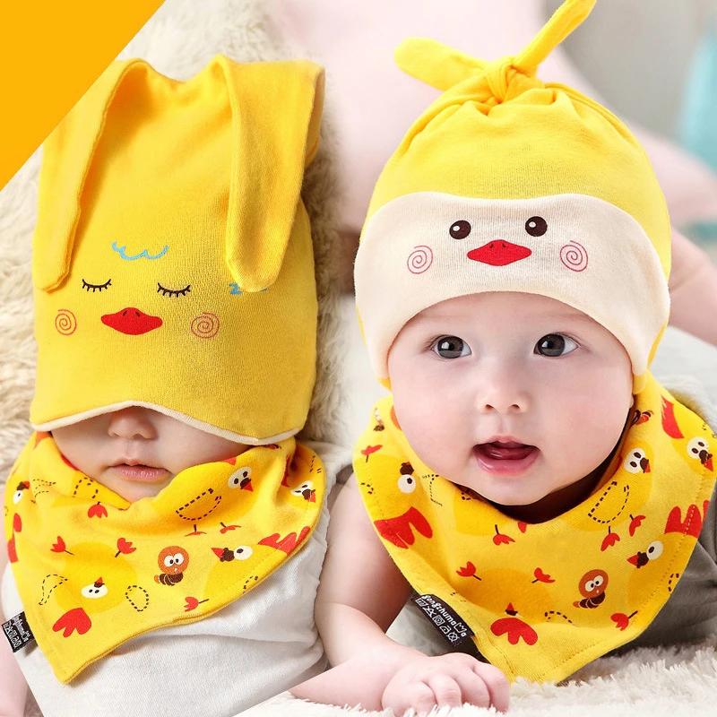 Детские Кепки и нагрудники костюм хлопок один Милая панда утка мультфильм s