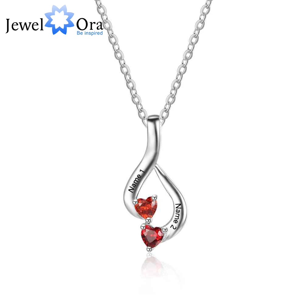 

Personalized 925 Sterling Silver 2 Birthstone Necklace Pendants Mom Girlfriend Birthday Christmas Gift JewelOra NE101869