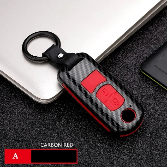 2Button carbon red Углеродное волокно, АБС-пластик, Автомобильный Дистанционный ключ чехол Fob чехол для Mazda 2 3 6 Atenza Axela CX-5 CX5 CX 5 CX-7 CX-9 Smart - Название цвета: 2Button carbon red
