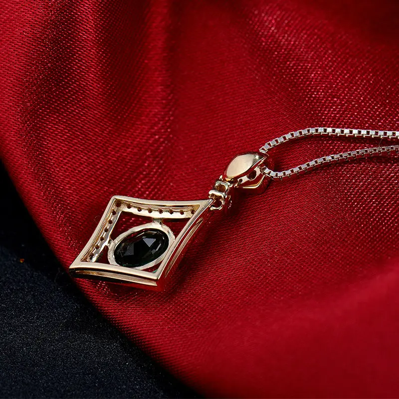 Ожерелье WP040 с натуральным изумрудом Ювелирное Украшение из желтого золота 14