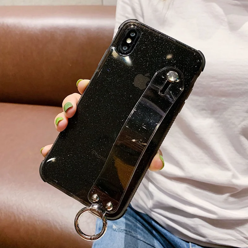 Two-color glitter wristband bracket mobile phone shell four corners all-inclusive anti-fall soft for iphone XS Max XR X |