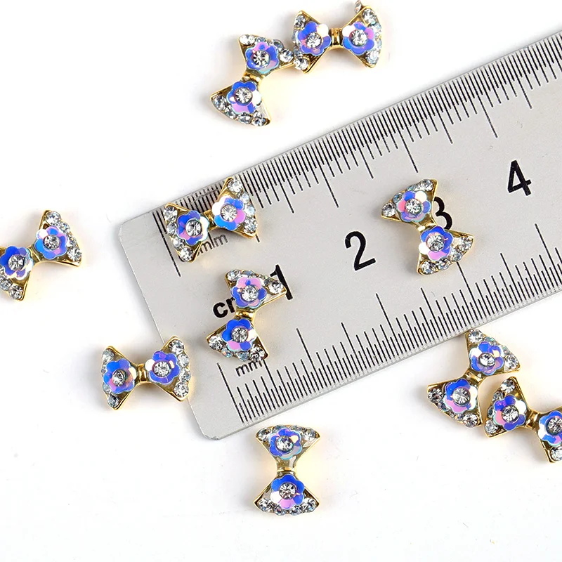 Blueness 10 шт./упак. Стразы для 3D украшения ногтей металлический Серебряный бант микс