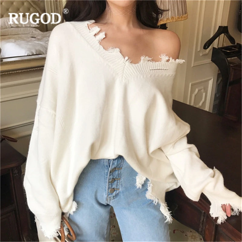 RUGOD новые модные женские Однотонный свитер 2018 Повседневное нерегулярные шеи с