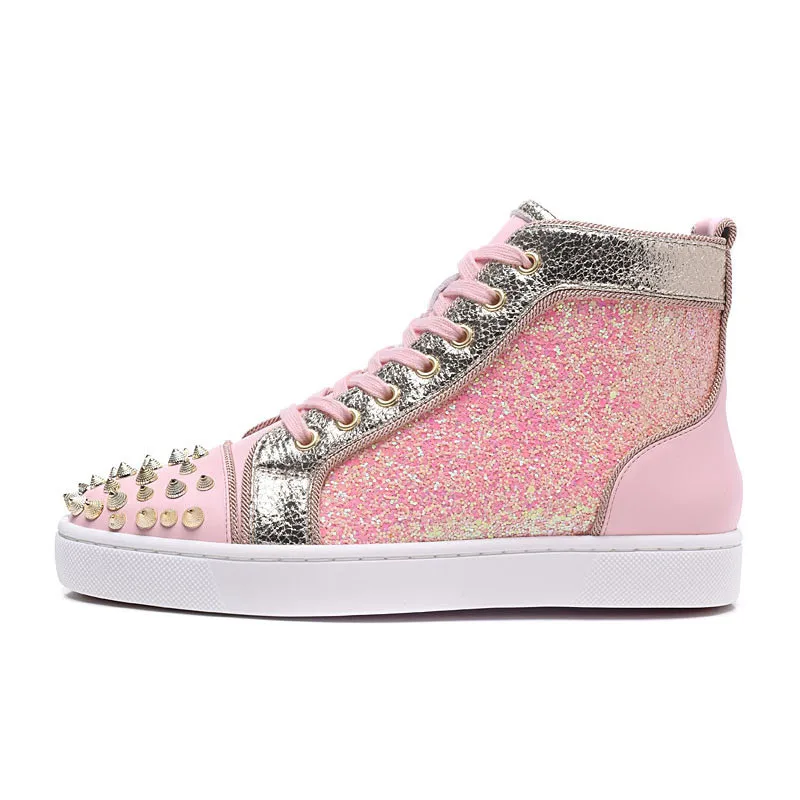 Кроссовки с заклепками золотого цвета женская повседневная обувь на шнурках