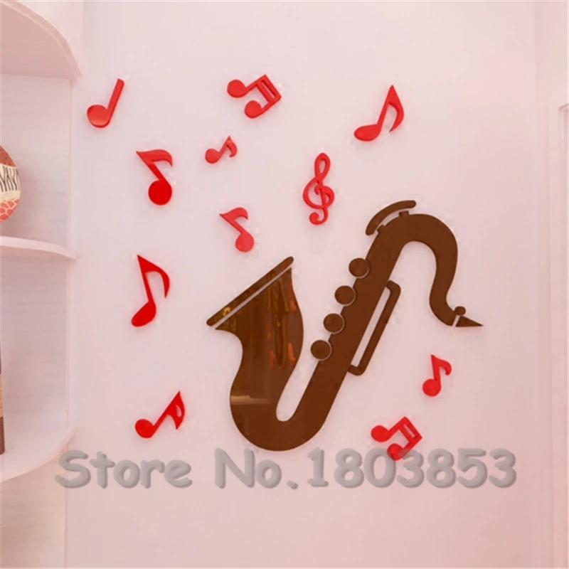 Новые 3d зеркальные настенные наклейки саксофон музыкального класса трехмерный