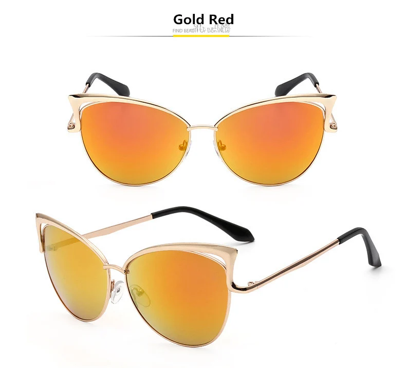 HJYBBSN винтажные кошачий глаз солнцезащитные очки женские Ray Bann роскошный бренд Desiner ретро градиент солнцезащитные очки металлическая оправа Oculos Gafas UV400 - Цвет линз: Gold Red