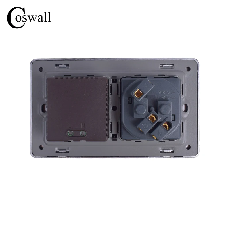 COSWALL настенная розетка, стандарт ЕС, розетка с двойным USB, умный индукционный порт зарядки для мобильных 2.1A, кристальная стеклянная панель