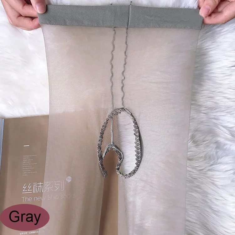 gray Женские 0D прозрачные колготки с вырезами, ультратонкие прозрачные колготки с открытой промежностью, женские эротические невидимые чулки - Цвет: gray