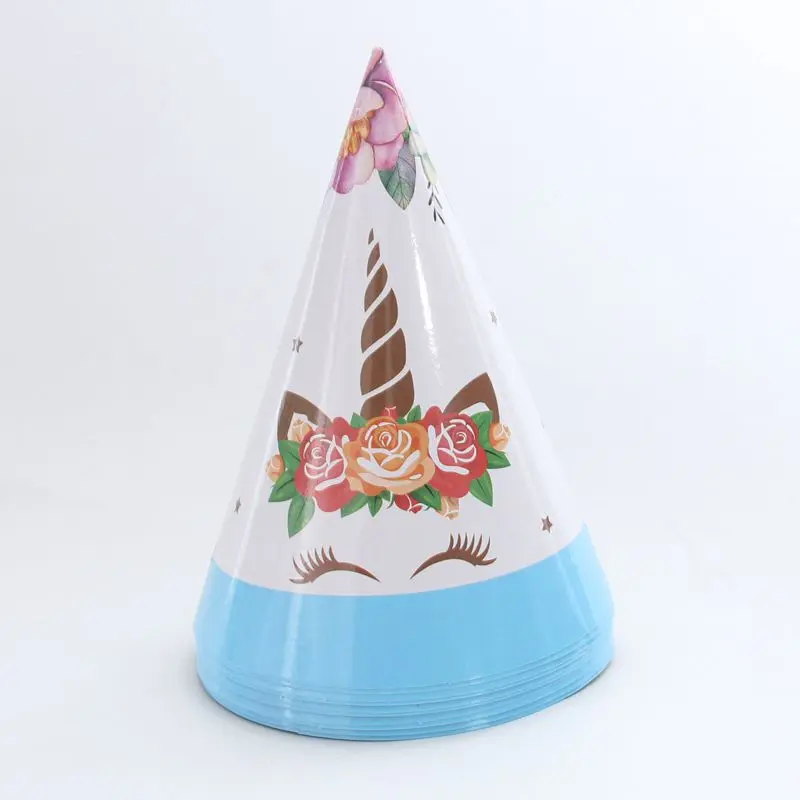 blue hat 6pcs 10 шт./лот, одноразовые чашки/тарелки в виде цветов единорога, вечерние принадлежности в виде единорога, декор для дня рождения, одноразовая посуда для детского душа - Цвет: blue hat 6pcs