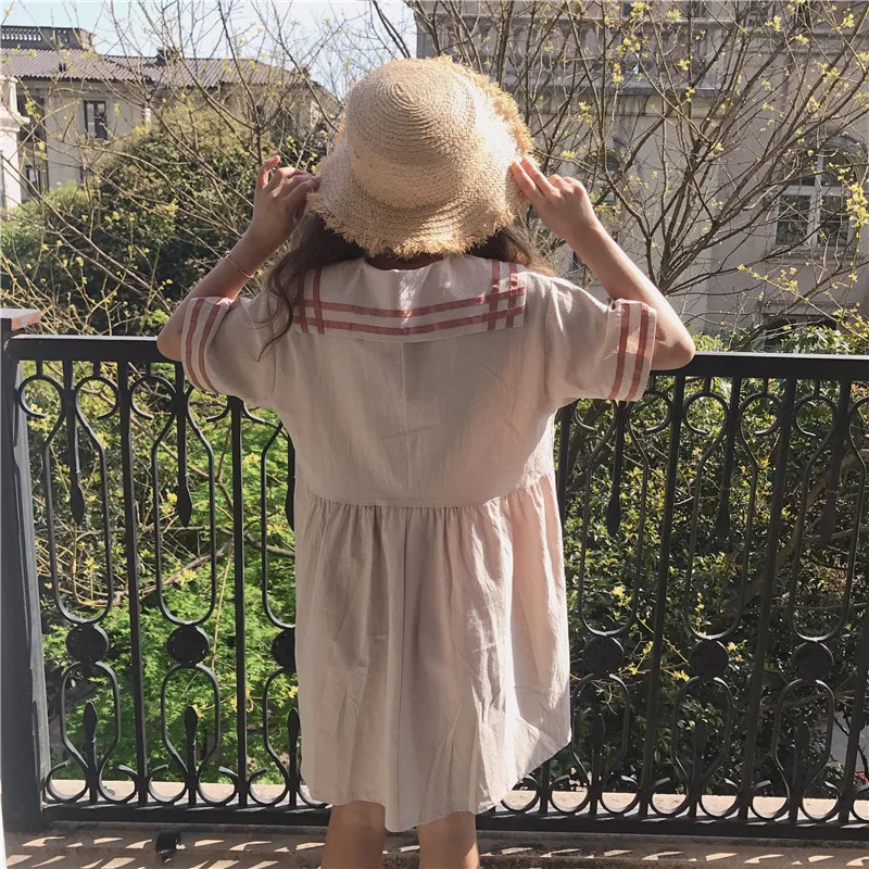 Платье свободного кроя в японском стиле милое мягкое платье с коротким рукавом и