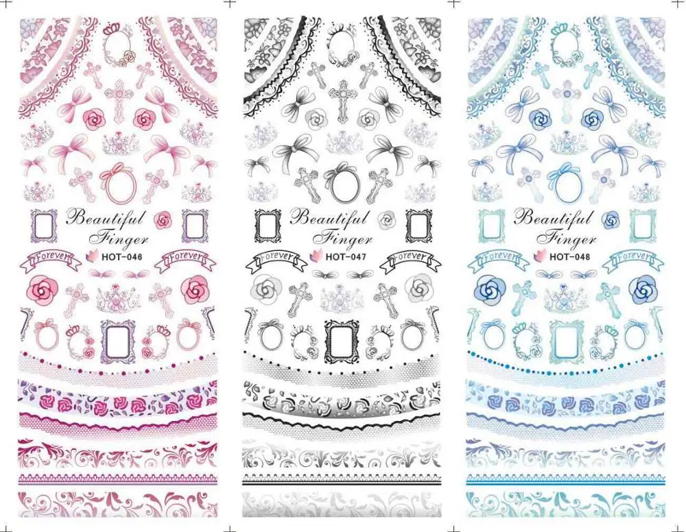 3 листа/лот красочные решетки lacess серии большой лист переводная наклейка для воды для DIY дизайн ногтей наклейка Горячая серия - Цвет: 046-048
