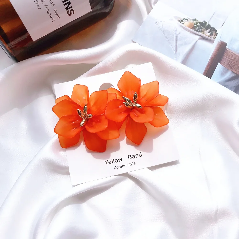 Женские акриловые серьги ZG Hyperbole в виде цветка большие белые оранжевые зеленые