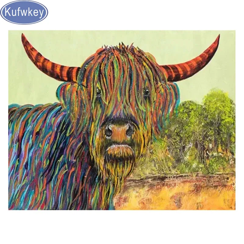 Full square Diamond Painting Cross Stitch Embroidery Highland cow animal Mosaic Needlework Crafts Christmas gift | Дом и сад